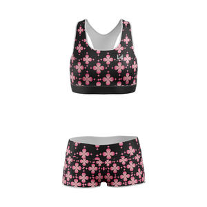 Conjunto de Yoga de 2 Piezas para Mujer, Top sin Mangas con Cuello Redondo y Pantalones Cortos, Transpirable, Spandex/Nylon, Cintura Alta Elástica, Estampado Personalizado - Product Image 3