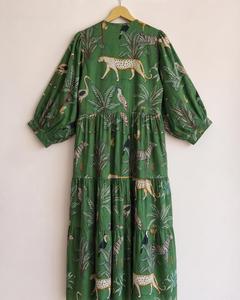 Wholesale Indian Autumn Vintage Wave Print Knitted Long <b>Dress</b> Women Casual <b>Dress</b> <b>Elastic</b> Waist Puff Sleeve - Product Image 2