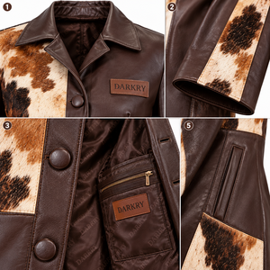 Abrigo Largo Estilo Duster con Estampado de Vaca Occidental y Parches de Cuero, con Botones al Frente, para Mujer, Fabricación Personalizada OEM - Product Image 6