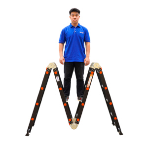 EN131 Six-Joint <b>Portable</b> Aluminum Industrial Combination Ladders 4x4 <b>Steps</b> 150kg Capacity Indoor/Outdoor Use Black - Product Image 1