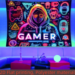 Poster Astronauta Spaziale Reattivo ai Raggi UV che si Illumina al Buio, Arazzo Attivabile con Luce Nera con Alieni che Mangiano Pizza, Colore Nero - Product Image 2