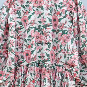 Beautiful Floral Hand Block Printed Cotton Dress for Women Indus <b>Art</b> & Emporium Pink 3/4 Sleeves Summer Casual Wear - Product Image 6