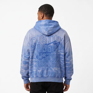 Custom 400GSM Heavyweight Zip Hoodie for Men Vintage Wash Distressed Oversized Boxy Graphic Embroidery Blank Streetwear - Product Image 2