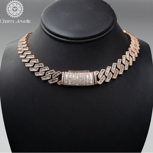 Charm_Jewells Rose Gold Plated Moissanite <b>Statement</b> <b>Necklace</b> Geometric Link Chain Unisex Luxury Jewelry - Product Image 2