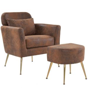 Poltrona Singola Arancione da Interno con Piedini e Pedali Dorati, Semidismontabile, in Tessuto Bronzato per il Relax - Product Image 3