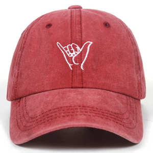 Casquette de baseball vintage bleu marine délavé en polyester/coton avec motif Shaka Hang Loose brodé de paillettes et imprimé par transfert thermique - Product Image 6