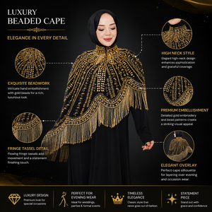 Élégante cape poncho faite à la main avec des paillettes dorées et des perles pour femmes, à franges noires, courte, fine, vintage, pour les occasions de mariage - Product Image 6