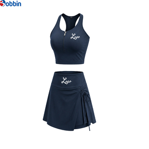 Conjunto Deportivo de 2 Piezas para Mujer, Top Halter Azul Marino con Cremallera y Falda con Logotipo Bordado, Secado Rápido, Primavera, Superventas - Product Image 1