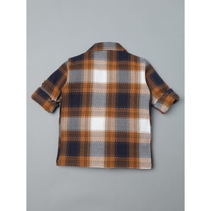 Chemise en coton décontractée pour garçons, imprimé à carreaux marron, marine et blanc - Product Image 2