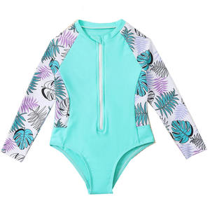 Maillot de bain une pièce à manches longues pour filles, protection UV, vêtements de surf, imprimé tropical personnalisé, vêtements de plage, maillot de bain - Product Image 1