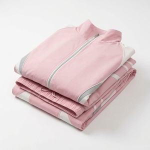 Women <b>Pink</b> <b>Tracksuit</b> Full Sleeve Zipper Closure Color Blocking Sporty Style Lightweight Polyester Material Loose Fit Spring Wear - Product Image 5