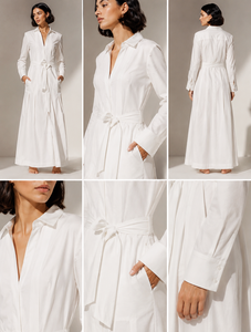 Vestido Camisero Bohemio de Lino y Algodón para Mujer, Cuello Mandarín, Manga Larga, Maxi Vestido Formal, Ecológico, Hecho a Mano, Elegante, con Cinturón - Product Image 4