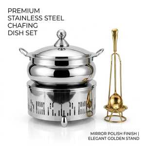 Ensemble de réchauds en acier inoxydable, chauffe-plats ronds pour buffet, finition polie miroir, passe au lave-vaisselle, design classique pour la restauration - Product Image 3