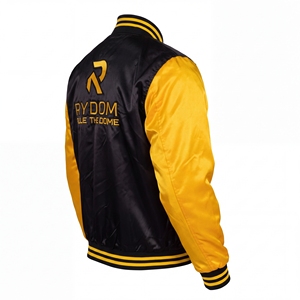 Veste universitaire RYDOM pour homme, noire et jaune, avec logo brodé, style preppy, col rabattu, simple boutonnage, pour l'automne - Product Image 4