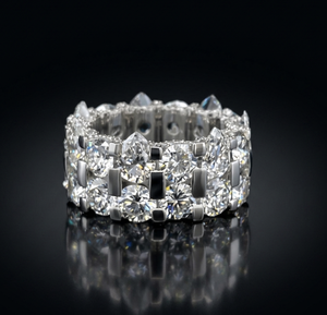 Pear and Round Multi-Shape 15 ct Diamond <b>Eternity</b> Band 925 <b>Silver</b> Hip Hop <b>Ring</b> Unisex Gift Jewelry - Product Image 1