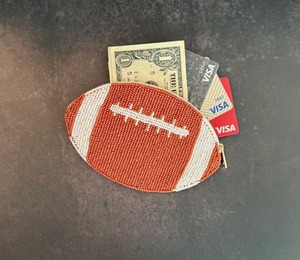 Touch Down Beaded Coin <b>Pouch</b> Purse Football Gameday Seed Bead Wallet Sports Fan Zipper <b>Pouch</b> Custom Team Colors - Product Image 2