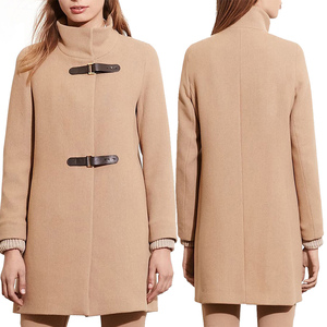 Elegante Abrigo Midi de Lana para Mujer con Cuello Alto y Cierre de Hebilla, Estilo Gabardina, Color Sólido, Cálido para Invierno - Product Image 4