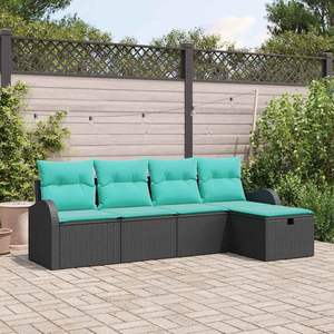 Ensemble de canapé de jardin en polyrotin noir 5 pièces avec coussins, meubles d'extérieur élégants - Product Image 1
