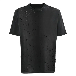 Camiseta de Manga Corta Negra Oversize para Hombre, Cuello Redondo, Diseño Sólido, Tejido de Lona, Anti-Pilling, Transpirable, Estilo Casual Urbano - Product Image 1