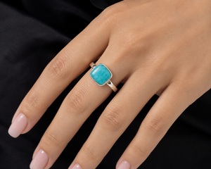 925 Sterling <b>Silver</b> Oval Amazonite Gemstone <b>Ring</b> Natural Blue Stone Cabochon <b>Statement</b> <b>Ring</b> Fine Jewelry - Product Image 1
