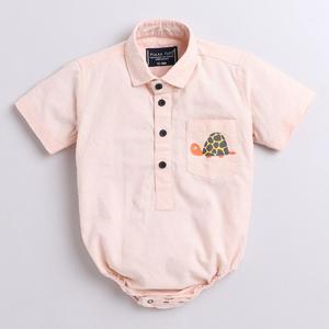 Polka Tots Mameluco de camisa de media manga con pegatina de tortuga De bolsillo-melocotón - Product Image 1