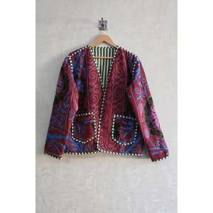 Chaqueta de Algodón Tejido Transpirable con Bordado Boho Khambadiya, Abrigo Vintage Hecho a Mano con Parches para Mujer - Product Image 2