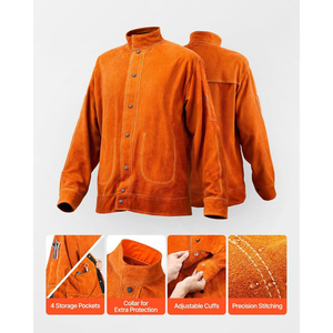 Leather Welding Jacket Heat Resistant Protective Welding <b>Fire</b> Resistant Industrial Safety Heavy Duty Jacket OEM Supplier - Product Image 2