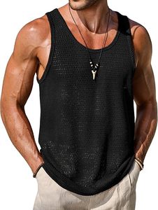 Mens Knitted <b>Mesh</b> Crochet Tank <b>Top</b> Summer Hollow Out Sleeveless Casual Breathable Customizable - Product Image 2