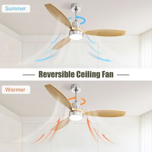52-Inch Integrated LED <b>Ceiling</b> <b>Fan</b> <b>with</b> Light and <b>Remote</b> Control Solid Wood Blades for Living Room Use - Product Image 4