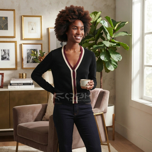 Cosh International Sisterhood Sorority Plus Size Long Sleeve Open Front <b>Cardigan</b> <b>Sweater</b> Solid Color Contrast Trim Button Front - Product Image 3