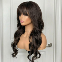 Perruque Full Lace Cheveux Indiens Remy Noir Naturel Longue Densité 130% Base en Dentelle Suisse Cheveux de Bébé en Dentelle Brun Clair Taille Moyenne