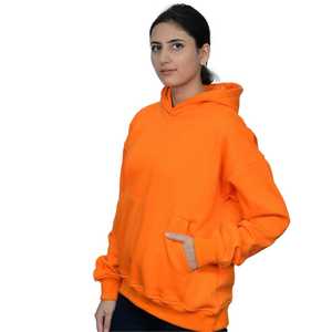 Sweat à capuche pour femme en fibre de bambou légère de qualité supérieure avec décoration lettrée, couleur orange vif, de haute qualité et épais - Product Image 2