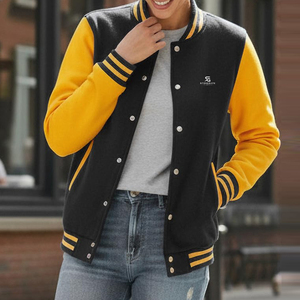 <b>Womens</b> Canvas Sleeve <b>Varsity</b> <b>Jacket</b> Raw Woven Windproof Embroidery Custom Patch College <b>Bomber</b> Baseball Coat Button Closure 2026 - Product Image 3