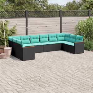 Set Divano da Esterno in Polyrattan Nero da 10 Pezzi con Cuscini - Elegante Collezione di Mobili da Giardino - Product Image 1