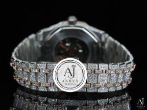 AARVA JEWELS นาฬิกาจักรกลสุดหรูสแตนเลสสตีลกรอบเพชรหน้าปัดคริสตัลแซฟไฟร์ 38 มม. สำหรับทุกเพศ 3BAR กันน้ำแบบซ่อน - Product Image 2