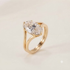 Bague de mariage ovale en diamant certifié IGI 3 carats, en or jaune 14K, diamant de laboratoire véritable 12x8 mm, bague de fiançailles à double sangle - Product Image 4