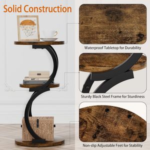 Modern 3-Tier <b>Round</b> End <b>Table</b> Metal Frame Wood Shelves Accent <b>Side</b> <b>Table</b> for Living Room Bedroom - Product Image 3