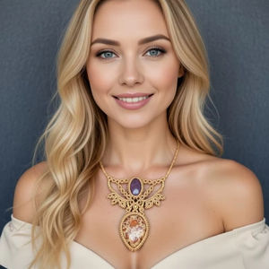 สร้อยคอไม้ไผ่ถักแบบมาคราเม่ประดับอเมทิสต์และแจสเปอร์ ศาสนาพุทธ เครื่องประดับหินธรรมชาติเพื่อการบำบัด HARI OM CREATIONS ขายส่งจากไจปุร์ - Product Image 1