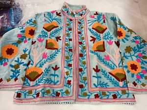 Hand Embroidered Knitted Floral Velvet Jacket Women's Winter <b>Coat</b> <b>Reversible</b> Cotton Lined Stand Collar Boho Ethnic Outerwear - Product Image 1