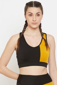 Sujetador deportivo Colorblock para mujer, negro y amarillo, sin costuras, acolchado, para entrenamiento, gimnasio, ropa deportiva - Product Image 1