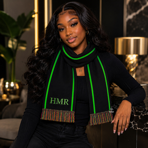Heritage Masonic Regalia Greek Apparel Alpha Kapa Women Black Green Acrylic Blend Warm Windproof Mid-Length Knit Scarf - Product Image 3