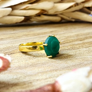 Trendy New Design Green Onyx <b>Rings</b> Boho Brass <b>Ring</b> for Women 18k Gold Plated <b>Dainty</b> Solitaire Fashion <b>Ring</b> For Wholesale/OEM/ODM - Product Image 1
