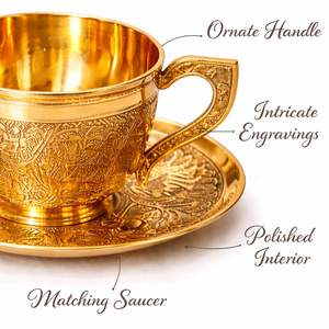 Taza de Té Dorada de Latón Grabada con Diseño, Platillo de Lujo para Servir Café y Té en el Hogar, Hotel, Restaurante, Regalo Festivo - Product Image 6