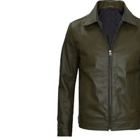 Veste en cuir véritable pour homme, sur mesure, couleur vert olive foncé, col chemise, OEM, fermeture éclair, col rabattable, style décontracté.