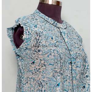 Top estilo minivestido 100% algodón para mujer, con mangas con volantes, cuello redondo, estampado floral, cintura natural ecológica, ideal para salidas informales. - Product Image 5