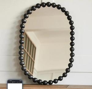 Miroir mural rond en bois perlé, cadre décoratif minimaliste pour salon et chambre à coucher - Product Image 2