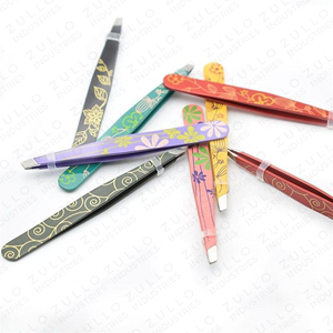 Floral Pattern Stainless Steel Slant Eyebrow Tweezers Set Custom OEM Private Label Professional Beauty <b>Tools</b> - Product Image 4