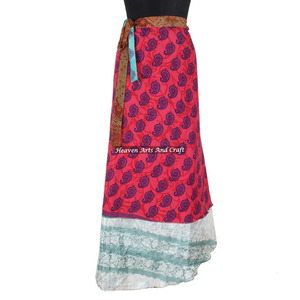 Magic Wrap Recycled Silk Sari <b>Skirt</b> Reversible <b>Boho</b> Plus Size Multi Color Summer Wear Comfortable Dress - Product Image 3