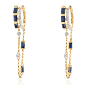 14K White Gold Blue Sapphire <b>Diamond</b> <b>Dangling</b> Drop <b>Earrings</b> - Product Image 1