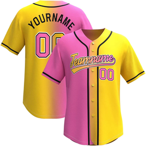 Customizable Gradient Winter Baseball Jersey Pink Yellow Sublimated Print Unisex Adult Full Sleeve Breathable Sport Apparel - Product Image 1